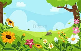 春天春季花朵草地鲜花春天场景踏青郊游春游