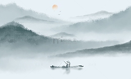 手绘国风水墨画山水渔翁背景