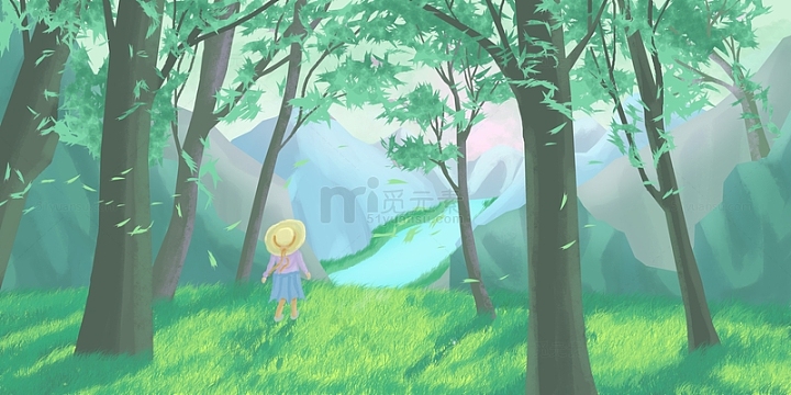 手绘春游场景