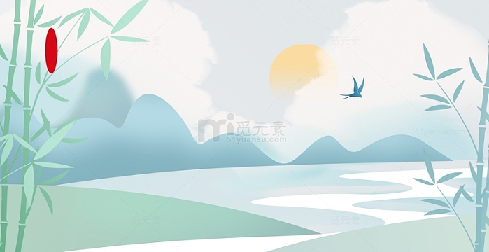 清明节插画山水竹子背景
