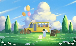 手绘治愈系春季出游踏青