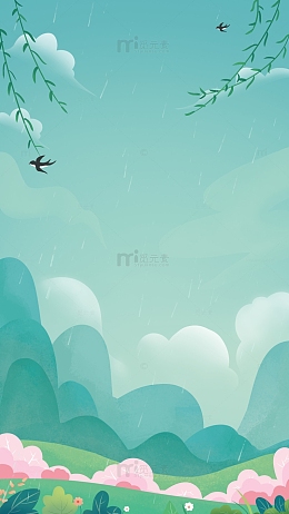 春天春分谷雨清明下雨背景
