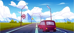汽车轿车公路自驾游场景云朵户外场景