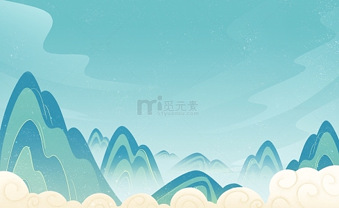 国潮山水绿色国潮风山水海报背景