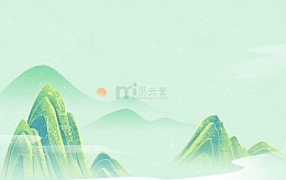 春天国潮山水绿色背景