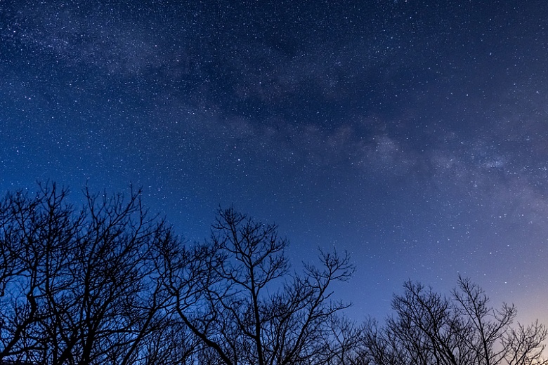 蓝色清晰银河树夜晚天空
