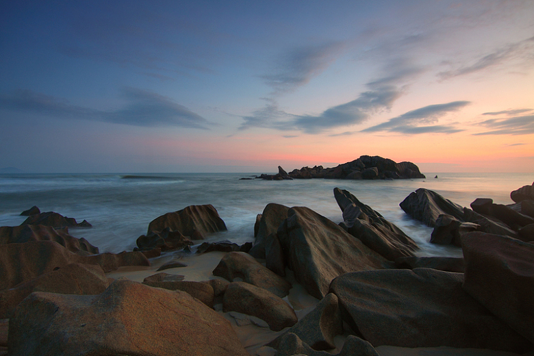 岩石日落海滩夕阳