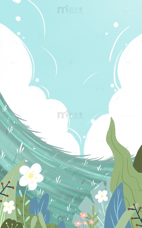 手绘卡通扁平春天肌理植物插画背景