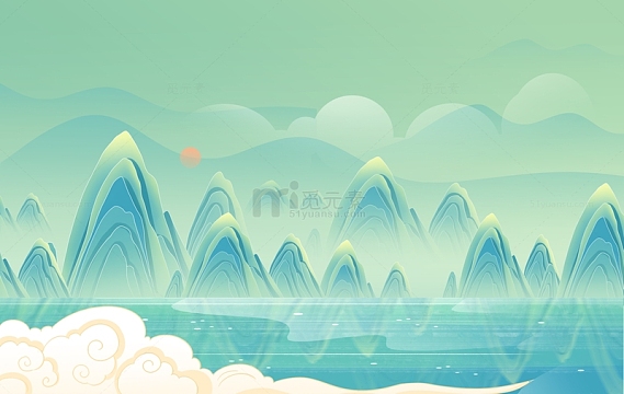 中国风国潮复古山水插画背景
