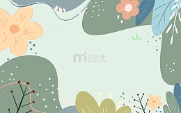 手绘卡通扁平花朵春天莫兰迪色植物背景