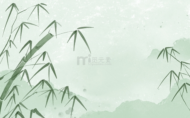 水彩手绘国风绿色山水竹子竹林小清新背景