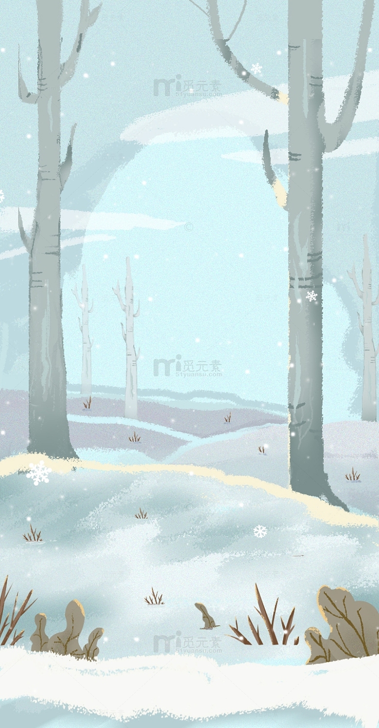 冬季树林大雪冬天手绘树林背景