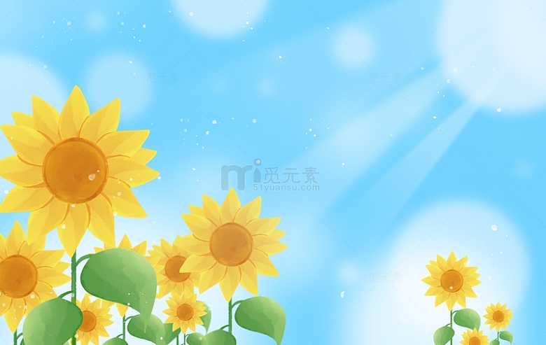 立夏向日葵蓝色手绘夏季风景背景