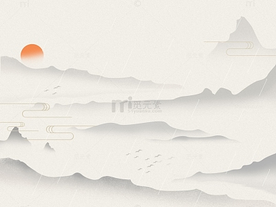 中国风山水墨画复古仙境古风下雨海报背景