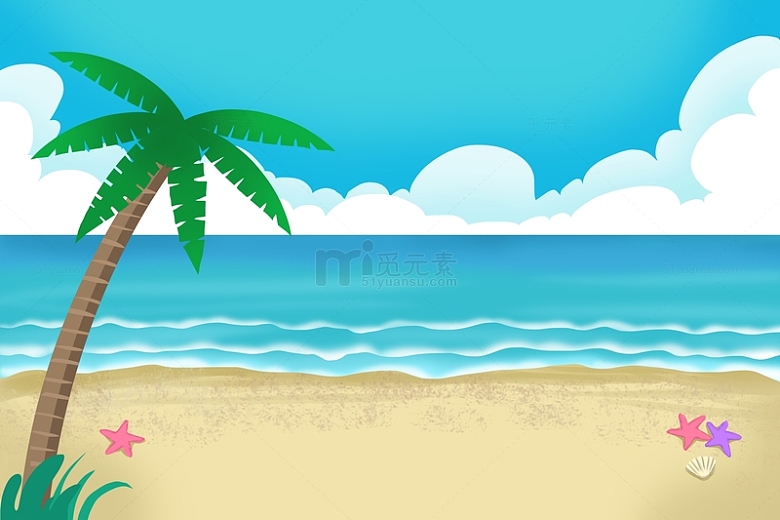 立夏海滨沙滩椰子树海星贝壳夏天