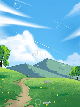 春天卡通风景插画背景