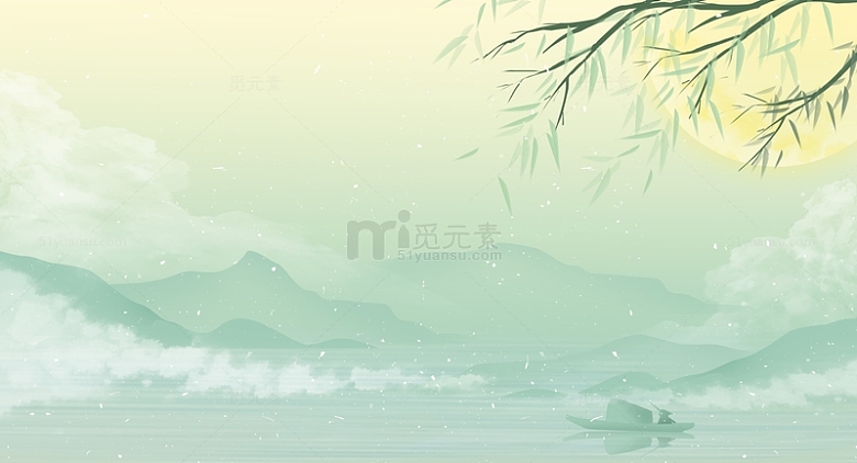 绿色小清新淡雅中国风水墨风景背景
