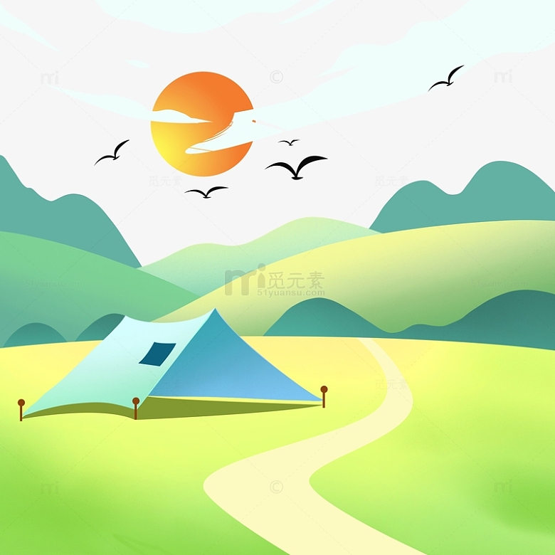 立夏节气插画草地元素