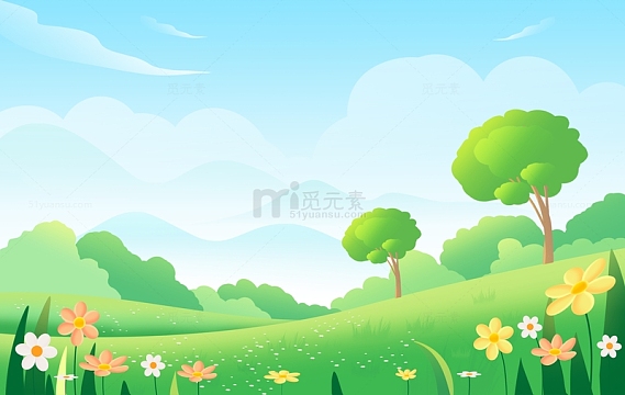 夏天蓝天白云草地清新唯美海报背景