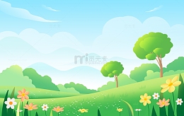 夏天蓝天白云草地清新唯美海报背景