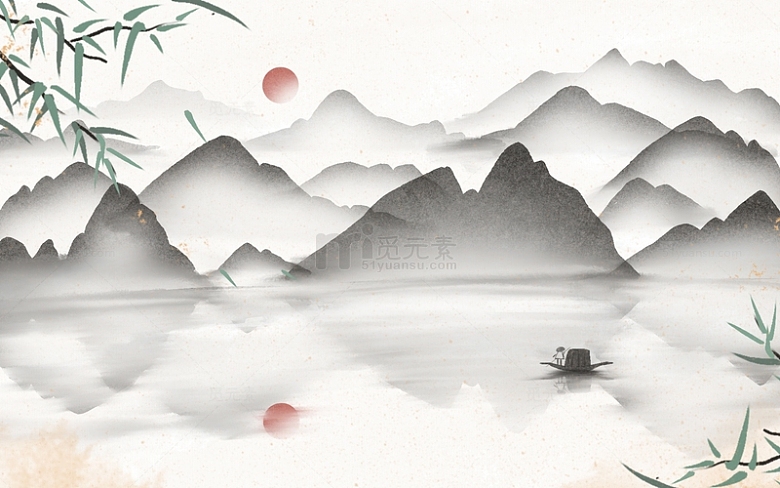 新中式水墨山水画古风大气纹理背景