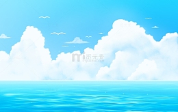 蓝色唯美卡通小清新治愈夏季海边夏景配图