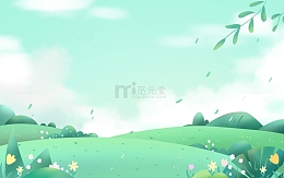 手绘春季户外草坪踏青绿植夏日风景插画背景