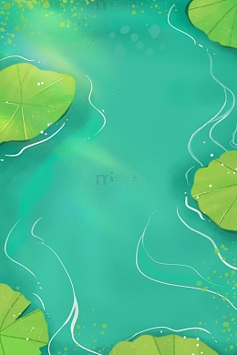 绿色夏天立夏夏至小暑大暑荷叶水池竖版海报背景图片