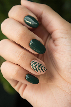 女性绿色指甲特写时尚