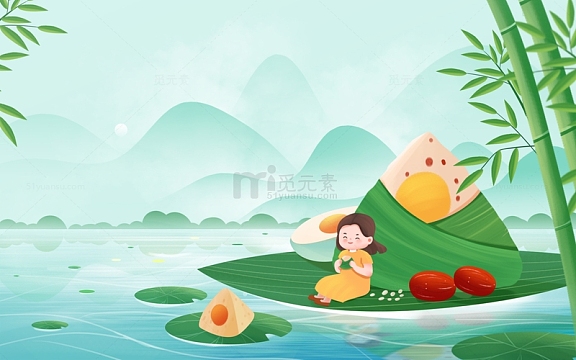 端午节习俗吃粽子绿色端午节报背景