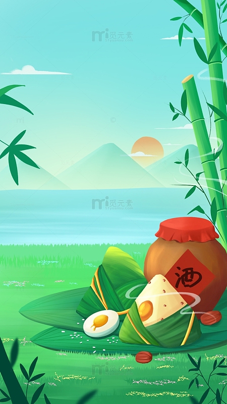 手绘传统节日端午节插画背景