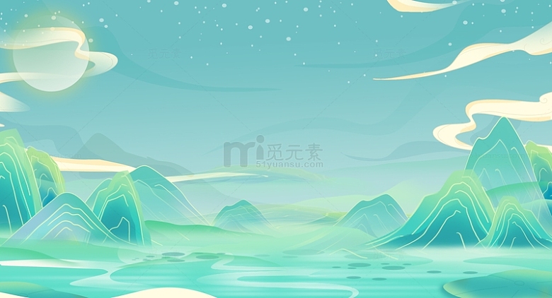 淡雅中国风山水风景装饰插画背景