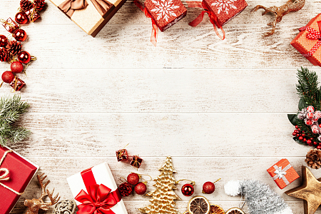 圣诞背景木板礼盒装饰