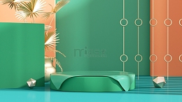 端午电商C4D展台立体绿色海报背景