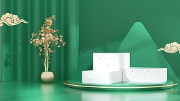 端午节绿色C4D展台电商海报背景