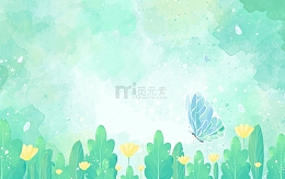 夏天清新绿色水彩简约绿色唯美水彩海报背景