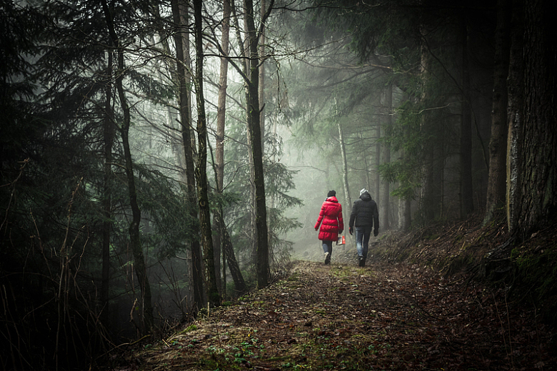 女人男人步行徒步旅行森林