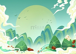 端午节粽子祥云海报背景