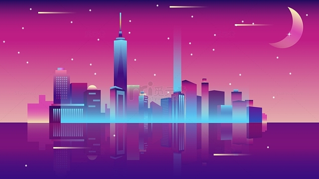 插画城市夜幕夜色