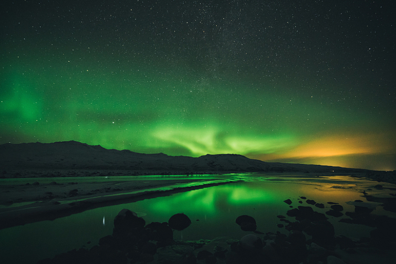 自然景观暗夜北极光恒星