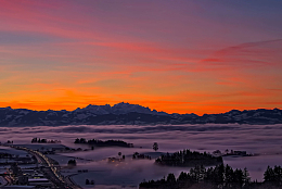 山景日落天空夕阳景观