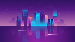 矢量海上高楼建筑城市夜景