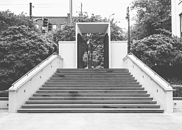 台阶栏杆大门城市入口黑白树木