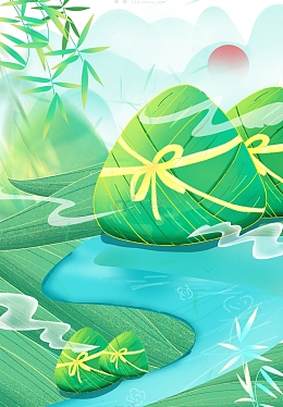 端午节中国风国潮粽情山水插画背景