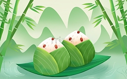 中国风端午节粽子山水装饰画banner