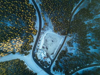 冬季雪地围栏马路树木