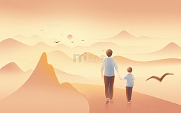 感恩父亲节父子暖色大气背影海报背景