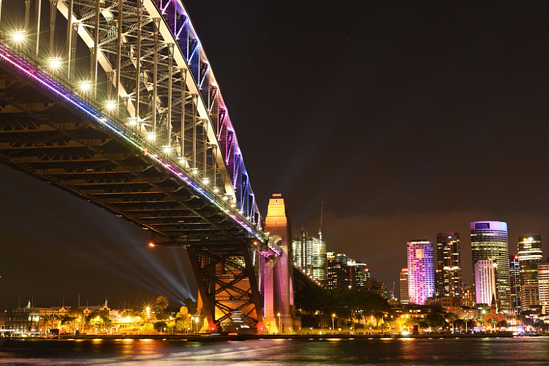 天桥河水建筑结构城市灯光夜景