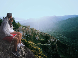 男子女孩高地山地山谷