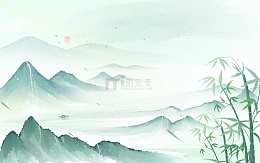 夏天水墨竹子古风山水绿色背景风景
